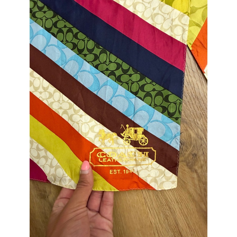 Coach Multi Color Legacy Signature C Logo Silk Oblong Scarf Long striped - Picture 3 of 8